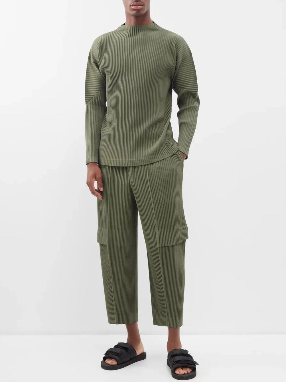 Men's Pleated Loose Cargo Pants With Elastic Drawstring Waist